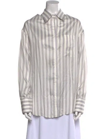 Pre-owned Twp Silk Striped Button-up Top In Gray