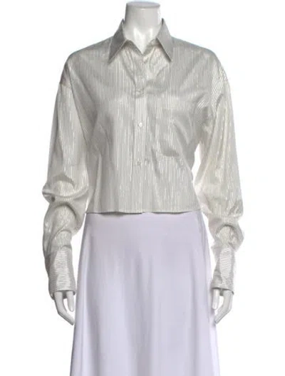 Pre-owned Twp Silk Striped Button-up Top In Metallic/neutrals