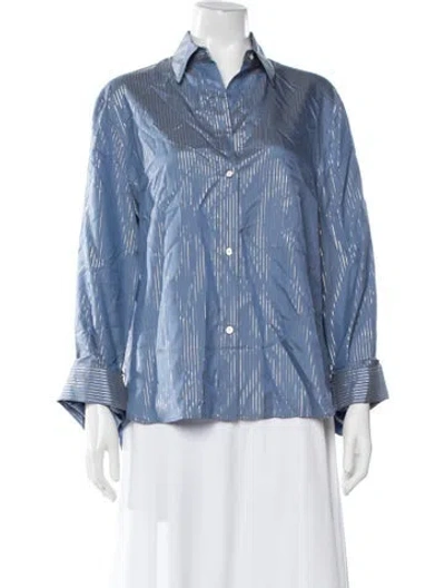 Pre-owned Twp Silk Striped Button-up Top W/ Tags In Blue