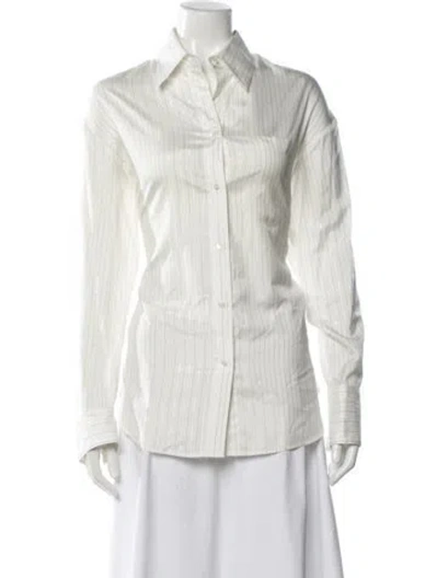 Pre-owned Twp Silk Striped Button-up Top W/ Tags In White