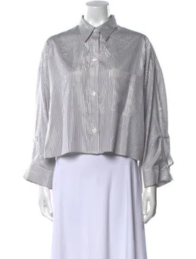 Pre-owned Twp Silk Striped Button-up Top In White