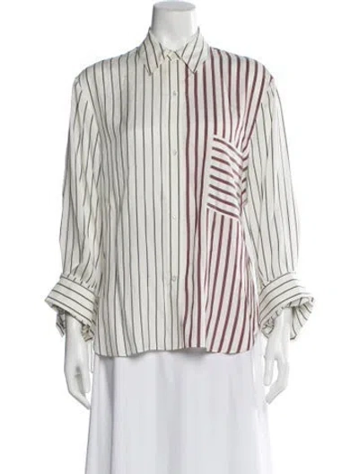 Pre-owned Twp Silk Striped Button-up Top In White
