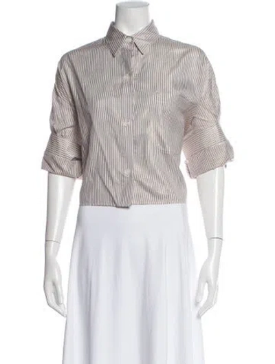 Pre-owned Twp Silk Striped Button-up Top In White