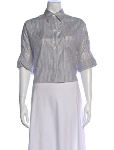 Pre-owned Twp Silk Striped Button-up Top In White