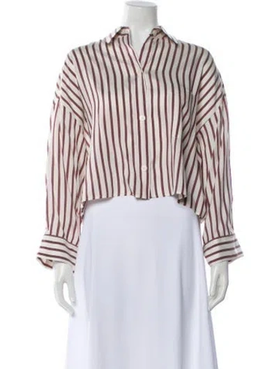 Pre-owned Twp Silk Striped Button-up Top In White