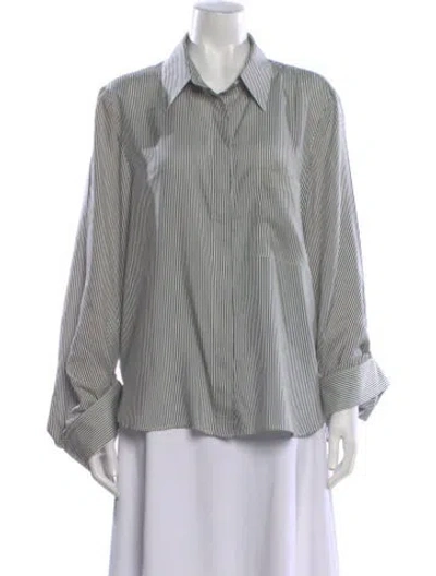 Pre-owned Twp Silk Striped Button-up Top In White