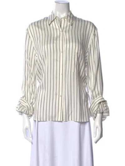 Pre-owned Twp Silk Striped Button-up Top In White