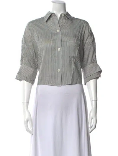 Pre-owned Twp Silk Striped Button-up Top In White