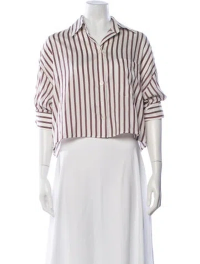 Pre-owned Twp Silk Striped Button-up Top In White