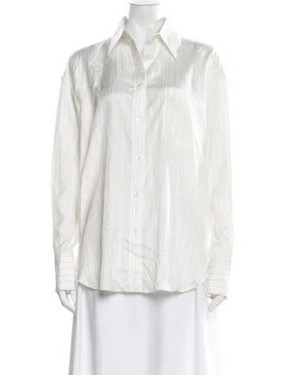 Pre-owned Twp Silk Striped Button-up Top In White
