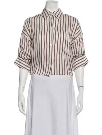 Pre-owned Twp Silk Striped Button-up Top In White