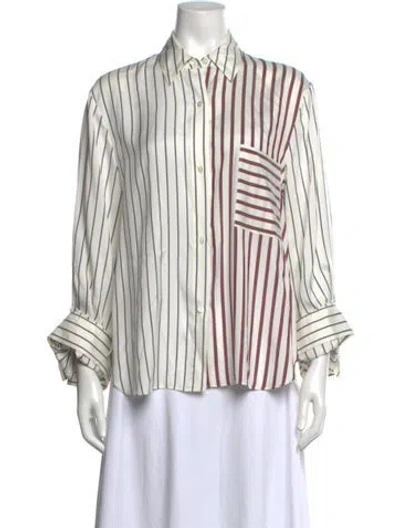 Pre-owned Twp Silk Striped Button-up Top In White