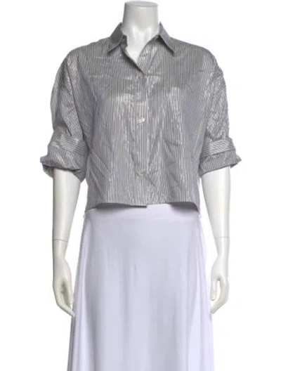 Pre-owned Twp Silk Striped Crop Top In Gray