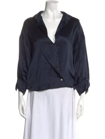 Pre-owned Twp Silk Three-quarter Sleeve Blouse In Blue