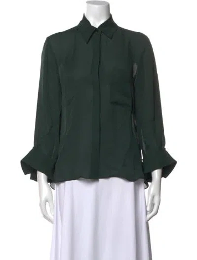 Pre-owned Twp Silk Three-quarter Sleeve Blouse In Green