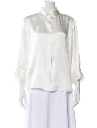 Pre-owned Twp Silk Three-quarter Sleeve Blouse In White