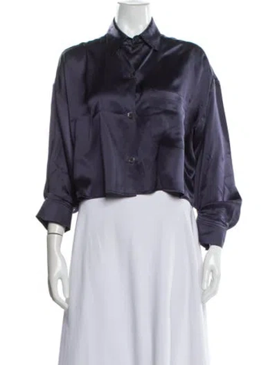 Pre-owned Twp Silk Three-quarter Sleeve Button-up Top In Blue