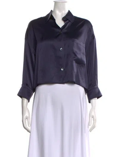 Pre-owned Twp Silk Three-quarter Sleeve Button-up Top In Blue