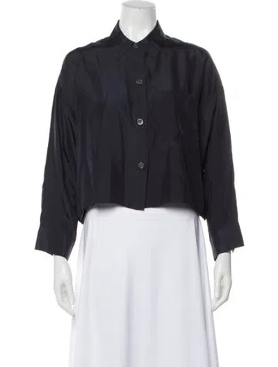 Pre-owned Twp Silk Three-quarter Sleeve Button-up Top In Blue