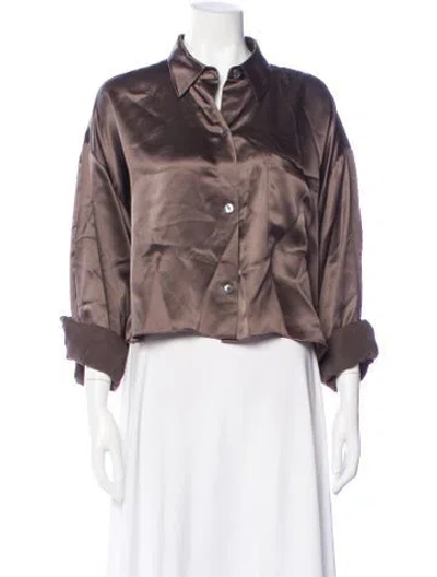 Pre-owned Twp Silk Three-quarter Sleeve Button-up Top In Brown