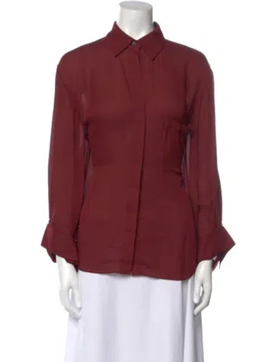 Pre-owned Twp Silk Three-quarter Sleeve Button-up Top In Burgundy