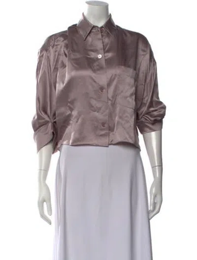 Pre-owned Twp Silk Three-quarter Sleeve Button-up Top In Metallic/purple