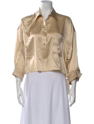 Pre-owned Twp Silk Three-quarter Sleeve Button-up Top In Neutral