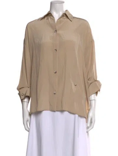 Pre-owned Twp Silk Three-quarter Sleeve Button-up Top In Neutral