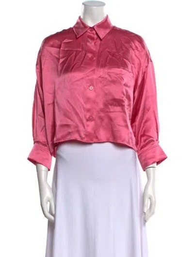 Pre-owned Twp Silk Three-quarter Sleeve Button-up Top In Pink