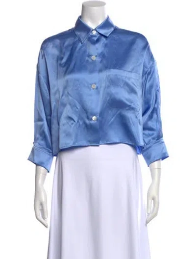 Pre-owned Twp Silk Three-quarter Sleeve Button-up Top W/ Tags In Blue