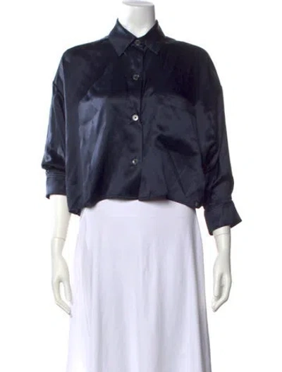 Pre-owned Twp Silk Three-quarter Sleeve Button-up Top W/ Tags In Blue