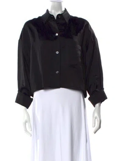 Pre-owned Twp Silk Three-quarter Sleeve Crop Top In Black