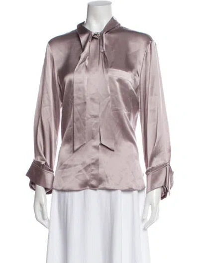 Pre-owned Twp Silk Tie Neck Blouse In Gray