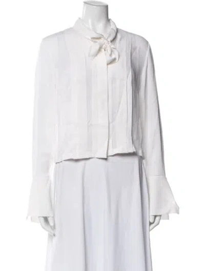 Pre-owned Twp Silk Tie Neck Blouse In White