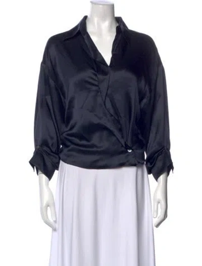 Pre-owned Twp Silk V-neck Blouse In Blue