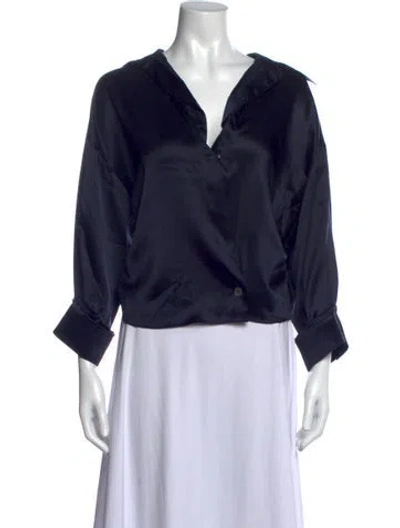 Pre-owned Twp Silk V-neck Blouse In Blue