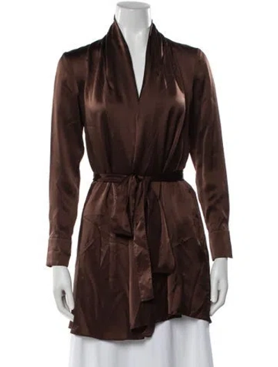 Pre-owned Twp Silk V-neck Blouse In Brown