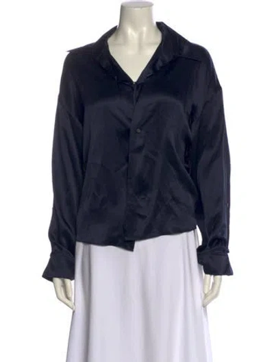 Pre-owned Twp Silk V-neck Button-up Top In Blue