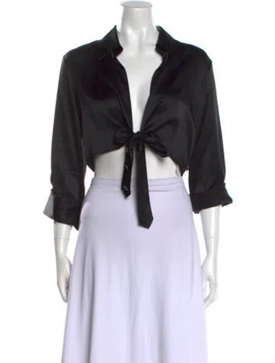 Pre-owned Twp Silk V-neck Crop Top In Black