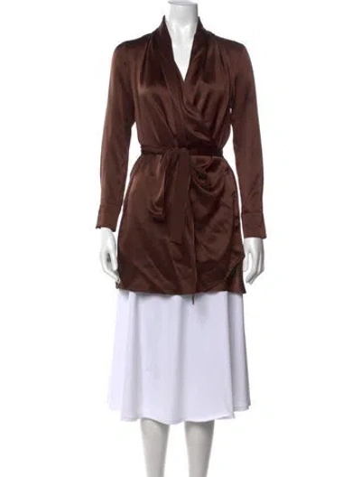 Pre-owned Twp Silk V-neck Top In Brown