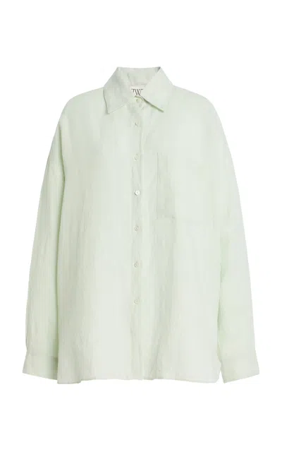 Twp Something Borrowed Oversized Linen Shirt In Green