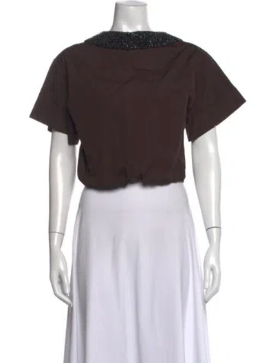 Pre-owned Twp Square Neckline Short Sleeve Crop Top In Brown
