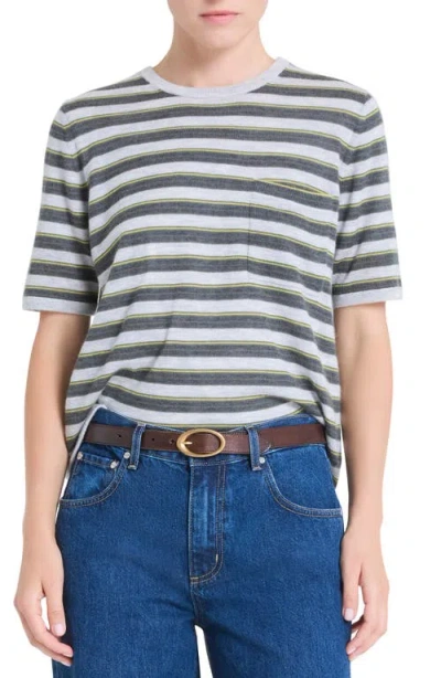 Twp Stripe Cashmere Pocket T-shirt In Gray