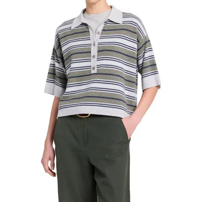 Twp Stripe Half Placket Stretch Wool Polo Sweater In Green