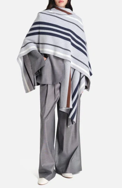 Twp Stripe Wrap Cashmere Poncho In Gray