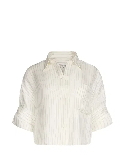 Twp Striped Cropped Shirt In Neutral
