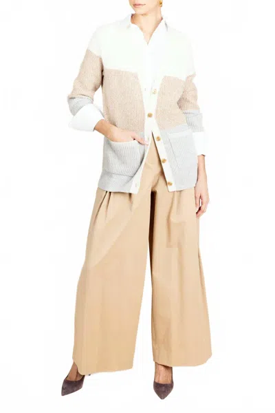 Twp Striped Jenny Cardigan In Camel/heather Grey In Multi