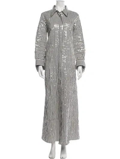 Pre-owned Twp Striped Long Dress In White