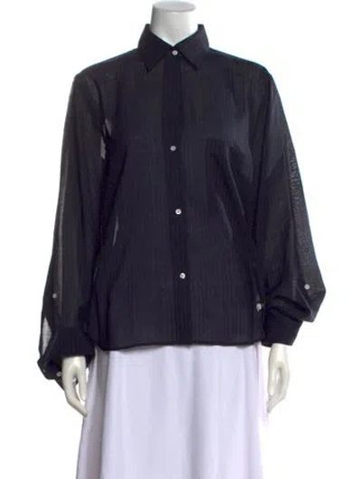 Pre-owned Twp Striped Long Sleeve Blouse In Black