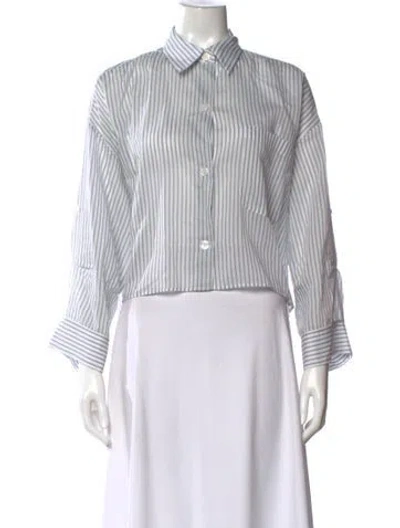 Pre-owned Twp Striped Long Sleeve Button-up Top In Blue